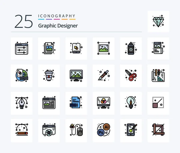 Graphic Designer Line Filled Icon Pack Including Designer Graphics Design — Stock Vector