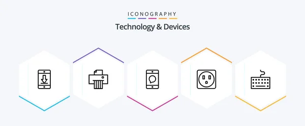 Devices Line Icon Pack Including Type Hardware Cellphone Socket Mobile — Stockvektor