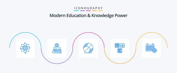 Modern Education Knowledge Power Blue Icon Pack Including Calendar Alphabet — Vettoriale Stock