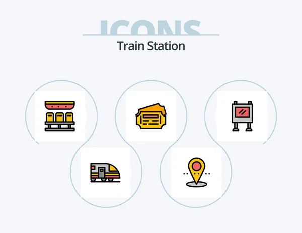 Train Station Line Filled Icon Pack Icon Design Ticket Train — Vettoriale Stock