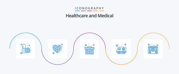 Medical Blue Icon Pack Including Calendar Transport Case Hospital Ambulance — Image vectorielle