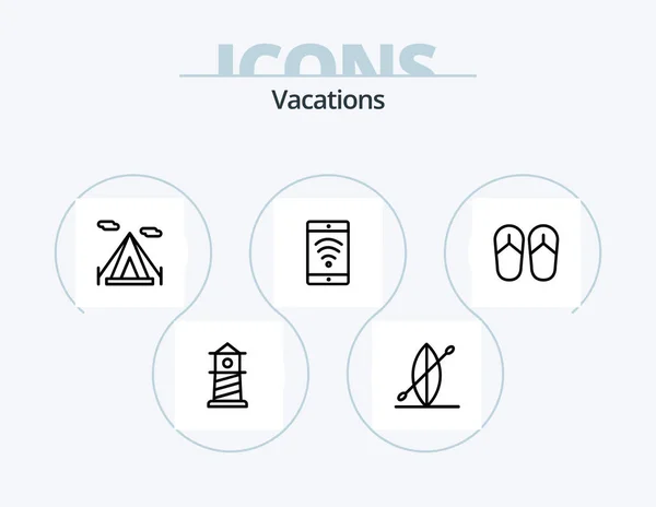Vacations Line Icon Pack Icon Design Transportation Beach Bottle Starfish — Vetor de Stock