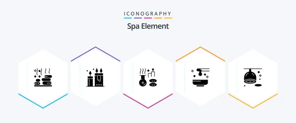 Spa Element Glyph Icon Pack Including Yoga Oil Spa Honey — Stock Vector