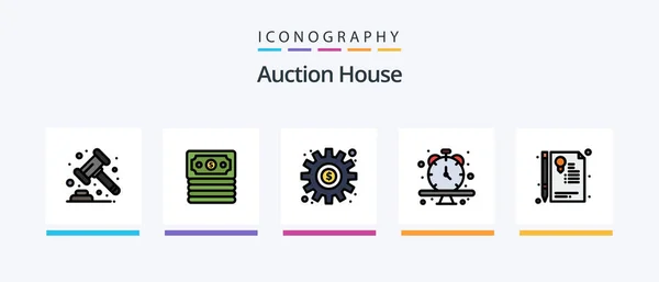Auction Line Filled Icon Pack Including Trade Law Certificate Gavel — стоковый вектор