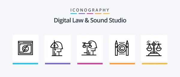 Digital Law Sound Studio Line Icon Pack Including Digital Business — Stock Vector