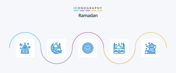 Ramadan Blue Icon Pack Including Ramadan Mosque Muslim Islam Time — ストックベクタ