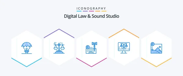 Digital Law Sound Studio Blue Icon Pack Including Tecnology Digital — Wektor stockowy