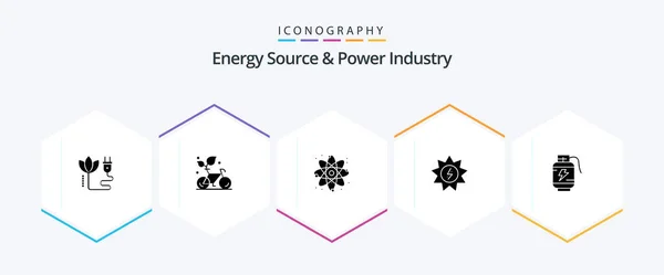 Energy Source Power Industry Glyph Icon Pack Including Acumulator Energy — Vetor de Stock