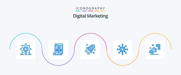 Digital Marketing Blue Icon Pack Including Connect Network Key Project — Image vectorielle