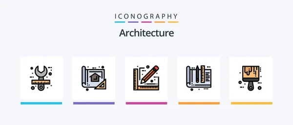 Architecture Line Filled Icon Pack Including Labour Construction Worker Print — Vector de stock