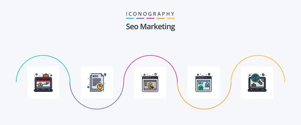 Seo Marketing Line Filled Flat Icon Pack Including Optimization Internet — Vettoriale Stock