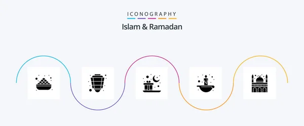 Islam Ramadan Glyph Icon Pack Including Light Fire Ramadan Candle — Wektor stockowy