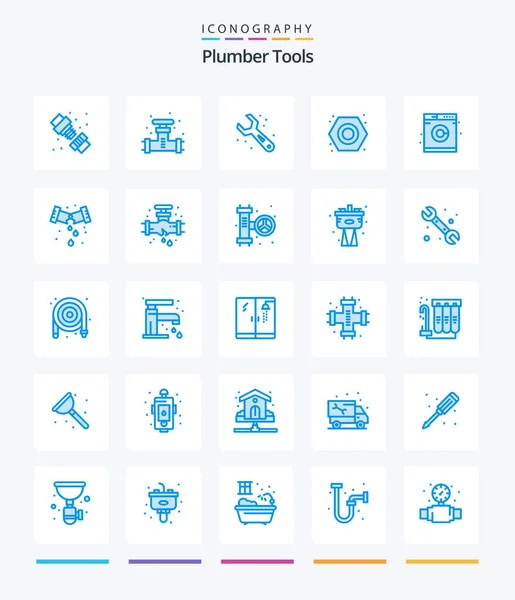 Creative Plumber Blue Icon Pack Laundry Plumber Valve Nut Wrench — Stockvektor