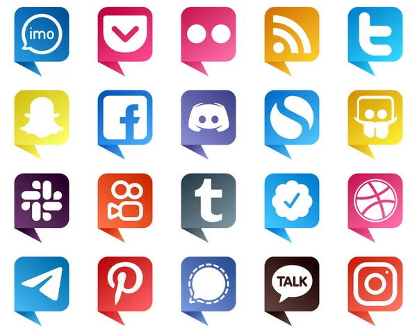 Chat Bubble Style Social Media Icons Popular Brands Text Discord — Stok Vektör
