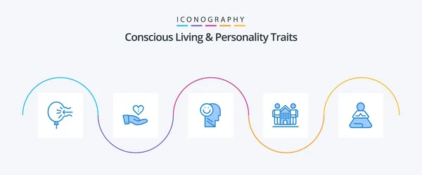 Concious Living Personality Traits Blue Icon Pack Including Friends Culture — Stock Vector