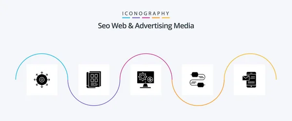 Seo Web Advertising Media Glyph Icon Pack Including Joint Cable — Stok Vektör