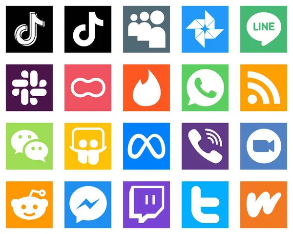 Modern Social Media Icons Messenger Feed Slack Rss Tinder Icons — Stock Vector