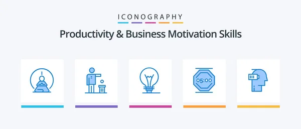 Productivity Business Motivation Skills Blue Icon Pack Including Work Rest — Stock Vector