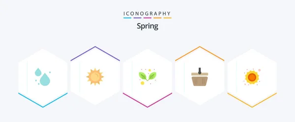 Spring Flat Icon Pack Including Daytime Sunny Nature Sun Shapping — Vector de stock