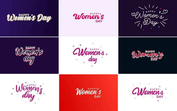 March 8Th Typographic Design Set Happy Women Day Text — 图库矢量图片