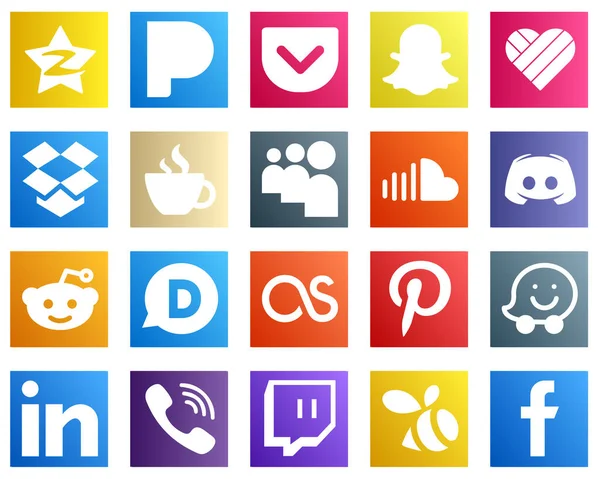 Simple Social Media Icons Text Discord Caffeine Music Soundcloud Icons — Stockový vektor