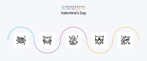 Valentines Day Line Icon Pack Including Valentine Letter Gift Ribbon — Stok Vektör