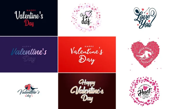 Hand Drawn Black Lettering Valentine Day Pink Hearts White Background — 图库矢量图片