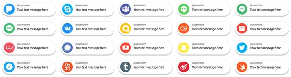 Unique Card Style Follow Social Media Icons Customizable Message Mesenger — Image vectorielle