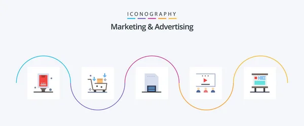 Marketing Advertising Flat Icon Pack Including Video Advertising Online Advertisement — Stok Vektör