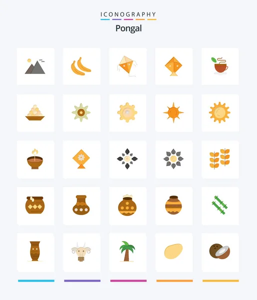 Creative Pongal Flat Icon Pack Dessert Bowl Kite Coffee Cup — Stockový vektor