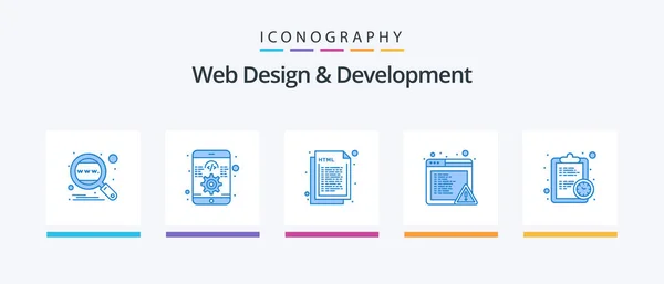 Web Design Development Blue Icon Pack Including Clock Browser Responsive — Wektor stockowy