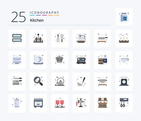 Kitchen Flat Color Icon Pack Including Breakfast Frying Pan Skimmer — ストックベクタ