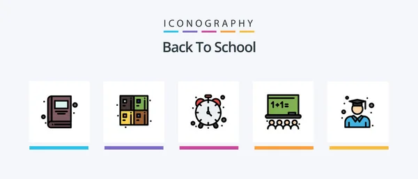 Back School Line Filled Icon Pack Including School Graduate Clock — Stock vektor