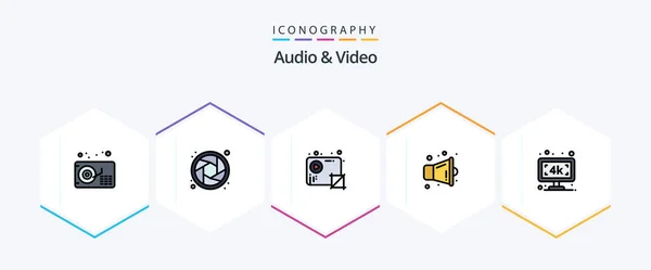 Audio Video Filledline Icon Pack Including Smart Media Monitor Multimedia — стоковый вектор