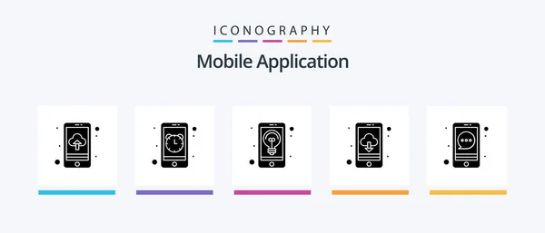 Mobile Application Glyph Icon Pack Including Bubble Application Cloud Computing — Stok Vektör