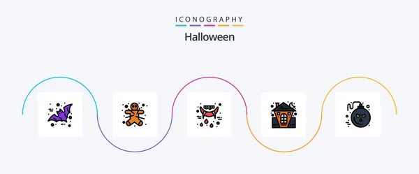 Halloween Line Filled Flat Icon Pack Including Bomb Holiday Halloween — 图库矢量图片