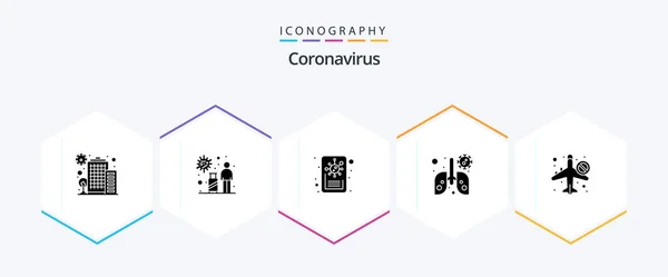 Coronavirus Glyph Icon Pack Including Travel Virus Virus Infected — Image vectorielle