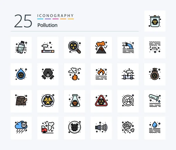 Pollution Line Filled Icon Pack Including Sewage Pollution Radioactive Pipe — Stockvektor