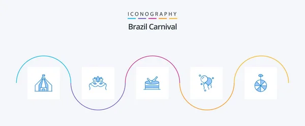 Brazil Carnival Blue Icon Pack Including Celebration Cycle — Stock vektor