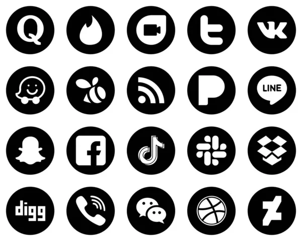 Professional White Social Media Icons Black Background Tiktok Swarm Facebook — ストックベクタ