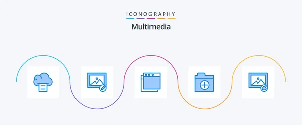 Multimedia Blue Icon Pack Including Add Image — Vetor de Stock