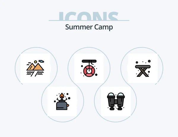 Summer Camp Line Filled Icon Pack Icon Design Camping Cook — Stock Vector