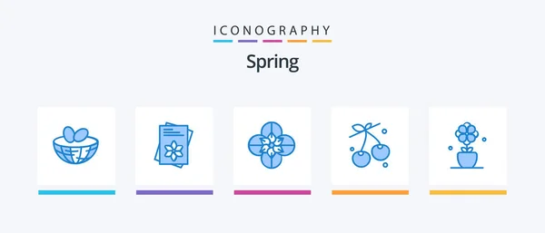 Spring Blue Icon Pack Including Present Spring Anemone Food Berry — Wektor stockowy
