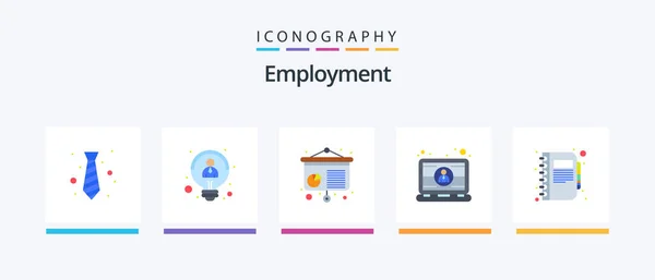 Employment Flat Icon Pack Including Book Laptop Thinking Engineer Computer — Stockvector