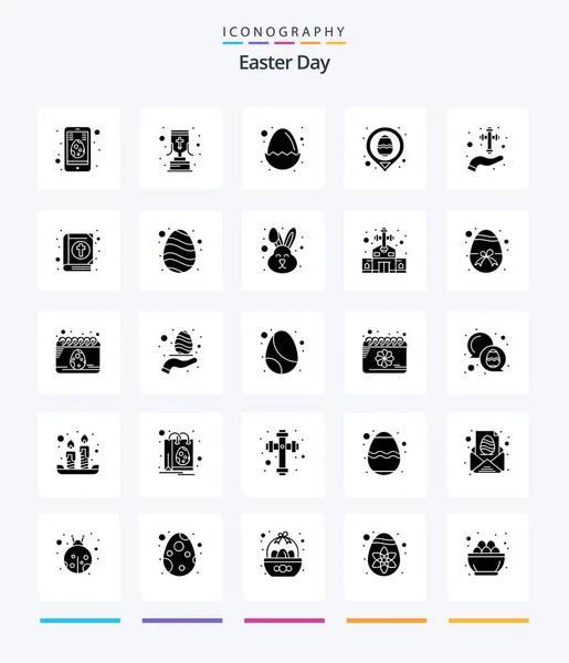 Creative Easter Glyph Solid Black Icon Pack Hand Map Baby — Wektor stockowy