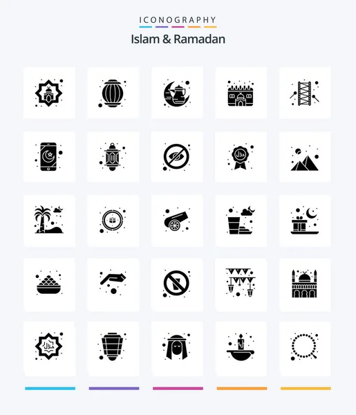 Creative Islam Ramadan Glyph Solid Black Icon Pack Bedug Muslim — Vettoriale Stock