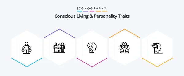 Concious Living Personality Traits Line Icon Pack Including Feelings Care — Wektor stockowy