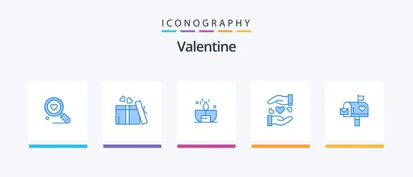 Valentine Blue Icon Pack Including Mail Box Heart Candle Sharing — Stok Vektör