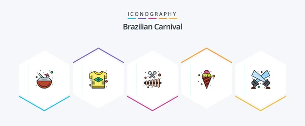 Brazilian Carnival Filledline Icon Pack Including Flashlight Ice Cream Tshirt — Stock Vector
