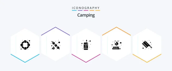 Camping Glyph Icon Pack Including Kitchen Flame Cleaver Fire — Stok Vektör